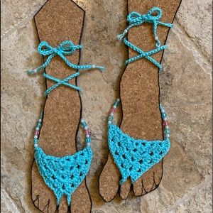 Summer Close Out Sale -  Light blue (robins egg) barefoot Boho sandals NEW